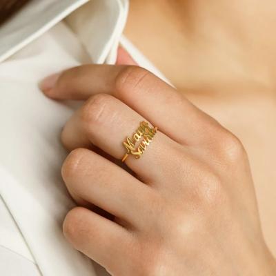 China TRENDY Personalized Pvd Gold Plated Old Double English Alphabet Name Ring Best Friend Gift Couple Jewelry for sale