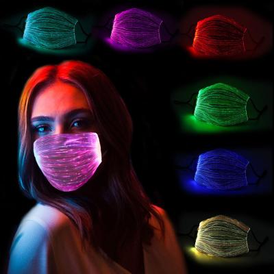 China Hot Sales New Design Masquerade Cloth Luminous Christmas Fiber Optic Party Mask Printed Mask USB Activated Border Adult Led Party Masks for sale