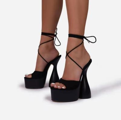 China Latest Fashion Trend Lace Up Heels With Platform Block Sandals The Latest Fashion High Heels Woman Sandals New Design Ladies Special Sexy Girls for sale