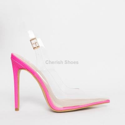 China Height Increasing New Fashion Popular Heels Pointed Toe Slingback Summer Shoes Stiletto Heels Transparent Women's Clear Wedding Shoes for sale