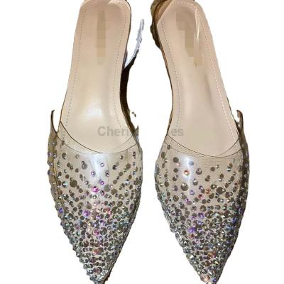 China Hot sale sexy shinning sandals flat women slippers ladies PVC sandal flats shoes girls clear transparent rhinestone slides for sale