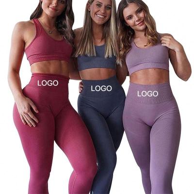 China 2022 Breathable Yoga Women Outdoor Seamless Fitness Gym Wear Sets Vacuum Bra And Sport Yoga Leggings Set With Custom Logo for sale