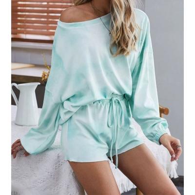 China New Arrival Women Breathable Shorts Sets Two Piece Tie Dye Summer Long Sleeve Top And Shorts Matching Set Women for sale