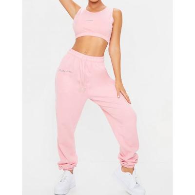 China New Arrival Sportswear Ladies Breathable Pants Cutting Embroidery Slogan Pink Jogging Loose Jogger For Women for sale