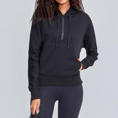 China Breathable High Quality Sport Wear Hooded Sweatshirt Cotton Running Cloth Half Zipper For Women for sale