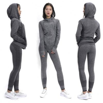 China Antibacterial Women Yoga Wear Suit Fitness Workouts Seamless Sportswear Jogging Jacket and Seamless Leggings Yoga Pants Sets for sale