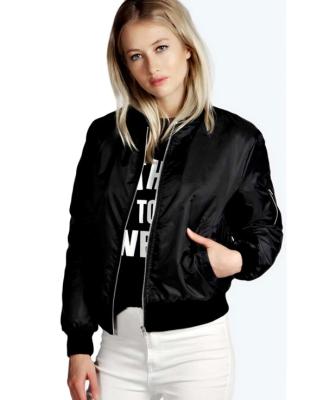 China Wholesale Custom Made Breathable Women's Bomber Jacket Fashion Clothes Shinny Satin Fabric Zipper Women's Full Bomber Jacket for sale