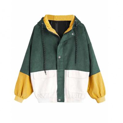 China Viable Fashion Corduroy Jacket Women Button Patch Pockets Long Sleeves Color Block Jacket Wholesale Cheap for sale