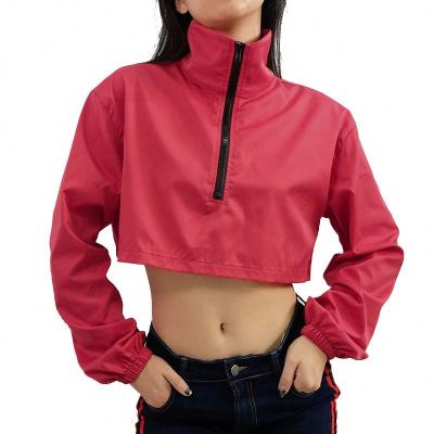 China OEM Breathable Women Zipper Front Long Sleeve Crop Pullover Jackets for sale