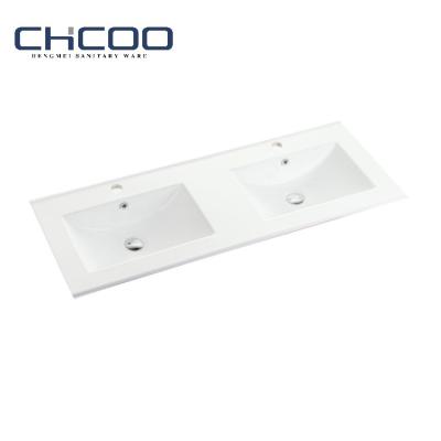 China Modern CE Approved Slimline Bathroom Basin Edge Bowl Double Rectangular Ceramic Sinks Cabinet Wash Basin for sale