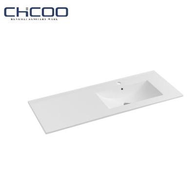 China Modern Bathroom Right Side Sundowner Vanity Slender Edge Basin Above Cabinet Ceramic Counter Mount Sinks for sale