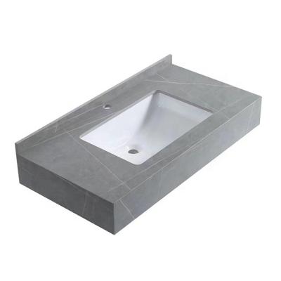 China Modern Home Use Gray Style Double Sink Bathroom Washroom Luxury Marble Vanities Tilt Slab Countertops for sale