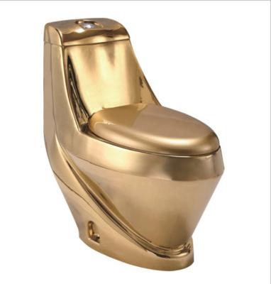 China Double-flow Chaozhou Modern Luxury Golden One-piece Toilet Bathroom Commode for sale