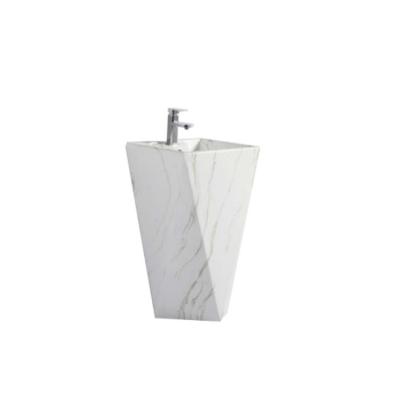 China Modern Diamond Shape Pedestal Washbasin Marble Hand Wash Sanitary Ware In Bathroom Sink for sale