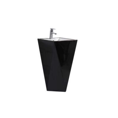 China Modern Design Basin Black Diamond Shape Hand Wash Ceramic Pedestal Sinks for sale