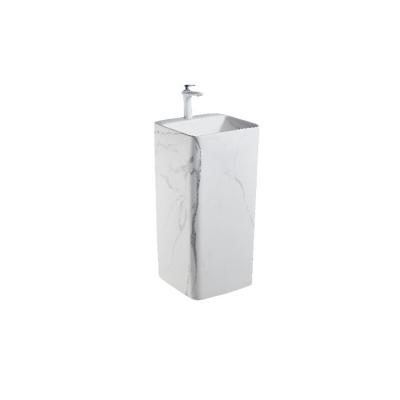 China Modern High End Ceramic Marble Bathroom Sink Hand Wash Moder One Piece Pedestal Sink for sale