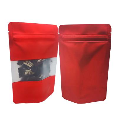 China Food Grade Red Aluminium Foil Stand Up Pouch with Rectangular Window with Zipper for sale