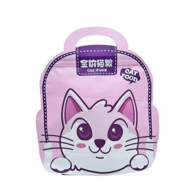 China Cute Pink School Bag Shape Flat Bottom Dog Food Storage Bag Cat Treat Packaging With Zipper Handle for sale