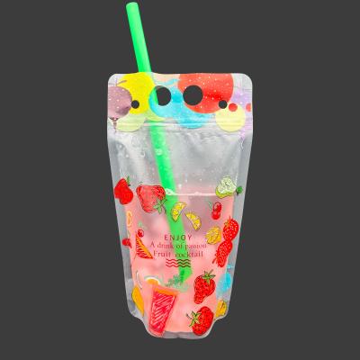 China Summer Colorful Fruit Frosted Plastic Resealable Drink Pouches With Straw Holes Hanging Holes For Iced Juice for sale