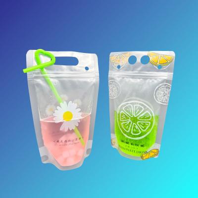 China 500ml Nice Daisy Orange Design Frosted Clear Stand Up Plastic Drink Bags with 2.4 inch Bottom Gusset and Ziplock for sale