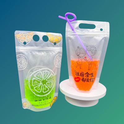 China Custom Heavy Duty Hand-Held Matte Translucent Reclosable Stand Up Plastic Drink Pouches Bags with Zipper and Straws for sale