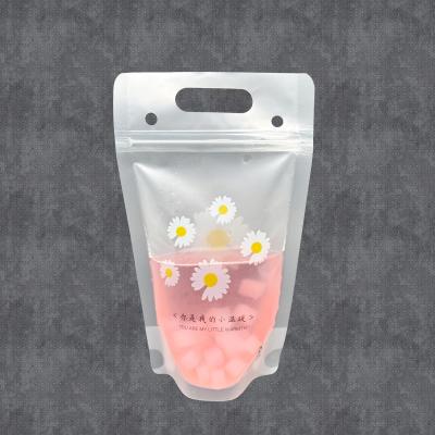 China Daisy Flower Design Stand Up Juice Pouches Zipper Smoothie Bags For Adults Hot And Cold Drinks Liquor With Straws for sale