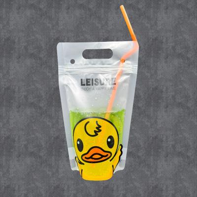 China Little Yellow Duck Design Freezable Juice Stand Up Drink Pouches with Individual Wrapped Straws for Adults and Kids for sale