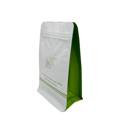 China 250g Flat Box Square Bottom Coffee Bag With Valve And Rip Zip Luxury Matte White Aluminium Foil Coated for sale