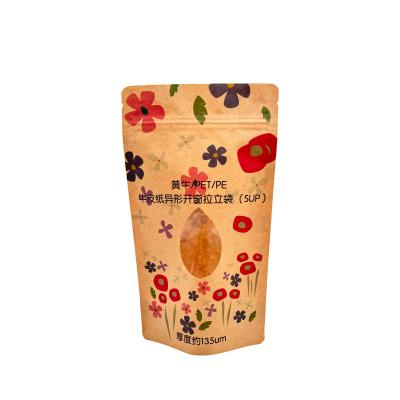 China Resealable Biodegradable Custom Compostable Pouches Kraft Paper Stand Up Zipper Bag With Clear Window for sale