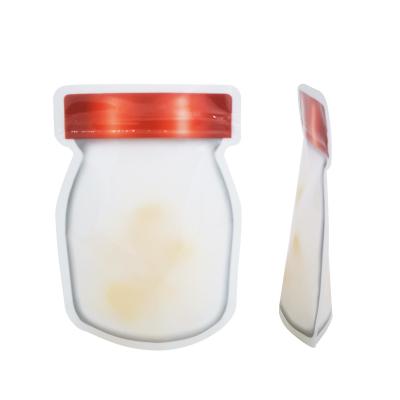 China Custom Ziplock Bags Hervergrendelbare Mason Jar Shaped Stand Up Herbruikbare verpakkingszakken met venster voor opslag van voedsel, snacks Te koop