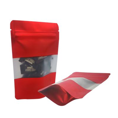 Chine Passionné rouge mat papier métallique dos debout sacs de collations réutilisables avec fermeture à glissière et fenêtre pour les affaires de fête à vendre