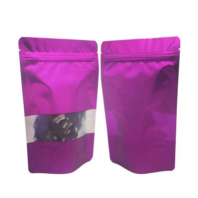 China Heat Seal Resealable Solid Purple Color Metallic Mylar Stand Up Ziplock Bags with Clear Front Window for Food Storage for sale