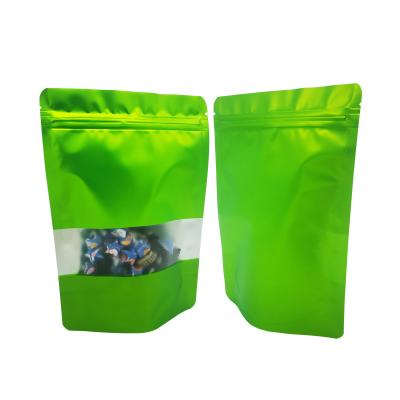 China Fresh Green Design Foil Liner Odor Proof Matte Surface Window Pouches Reusable Ziplock Bags for Food Storage for sale