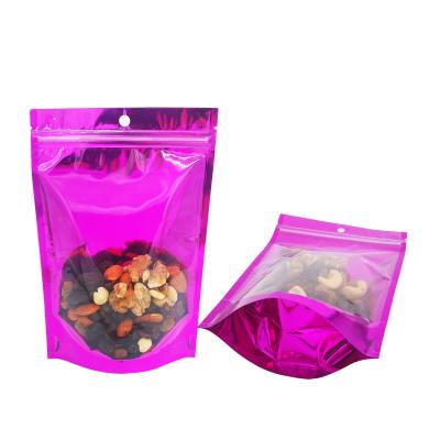 China 4X6 Inch Front Side Clear Window Back Foil Purple Color Stand Up Mylar Bag Pouches with Ziplock for Food Packaging for sale