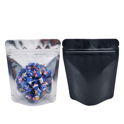 China Front Clear Matte Black Back 13Mil 3.5g Mylar Ziplock Stand Up Bags  For Weed Flower Candy Snacks for sale