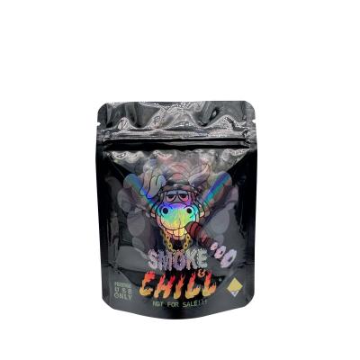 China Glossy Black Reusable Foil Lined Ziplock Holographic Packaging Bags For Flower Weed for sale