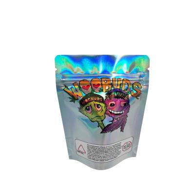 China Custom Digital Printed Resealable Holographic Stand Up Pouch With Aluminum Foil Coated For Flower, Weed Food Packaging for sale