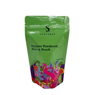 China Glossy Green Zipper Sealing Custom Stand Up Pouches For Organic Fruit Powder Packaging for sale