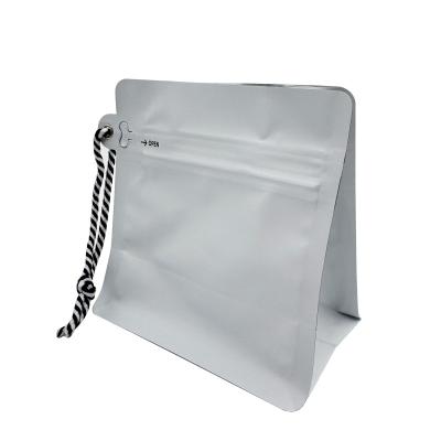 China 250g 0.5lb 8oz Matte White Foil Flat Bottom Coffee Pouch With Valve Side Zipper And String for sale