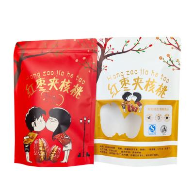 China Customized Printing White Kraft Stand Up Bags With Ziplock And Custom Window For Dry Food Nuts Peanuts Packaging for sale