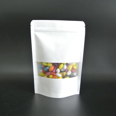 China Water-proof Matte Plastic Film Laminate Stand Up White Paper Pouch with Zipper Window for Snacks, Candy, Food Packaging for sale