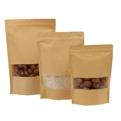 China Kraft PLA Bio Degradable Stand Up Pouch Bags With Clear Window And Ziplock For Dry Fruits Snack Grains for sale