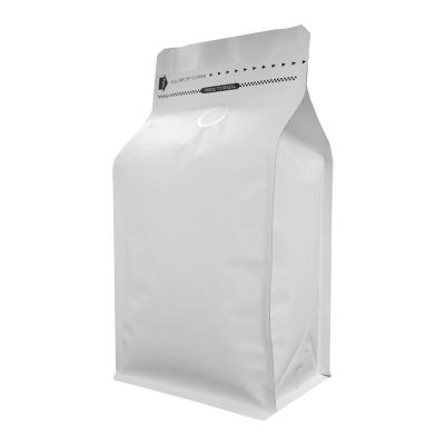 China Aluminum Foil Liner Matte White 8 Oz Coffee Bags With Valve Square Bottom Zipper Pull Tape for sale