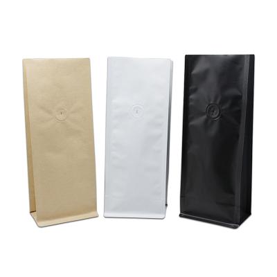 China 0.5lb 1lb Brown White Black Foil Lined Flat Bottom Kraft Paper Bags With Tin Ties Closure And Degassing Valve for sale