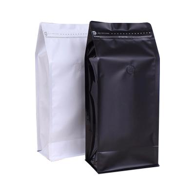 China 1lb White Black High Barrier Flat Bottom Coffee Bag Aluminumed Foil With Valve Resealable Side Zipper for sale