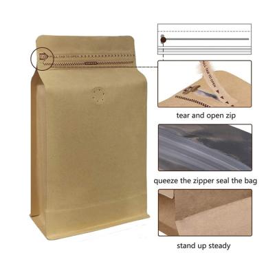 China Premium One Way Degassing Flat Bottom Brown Paper Bags 0.25lb 0.5lb 1lb 2lb 125g 250g 500g 1kg for sale