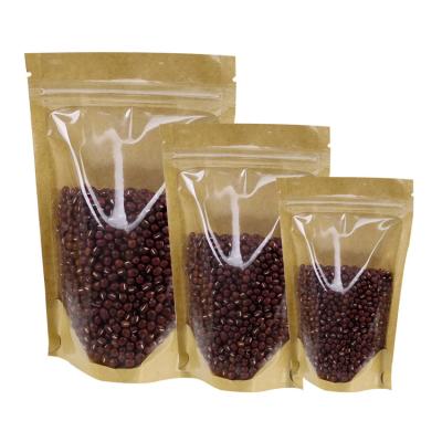 China Clear Front Back Stand Up Resealable Kraft Paper Ziplock Bags For Food Dry Nuts Tea Leaves Packaging Storage for sale