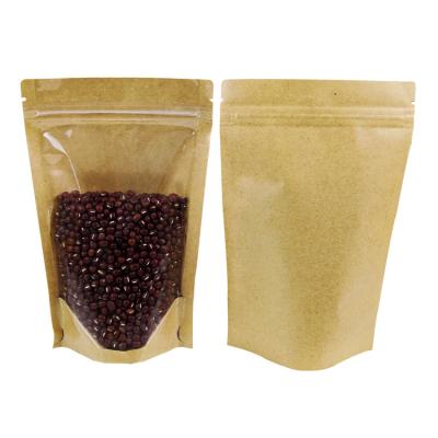 China Laminated Gusset Brown Kraft Paper Stand Up Pouch With Zipper Closure For Food Beans Packaging for sale