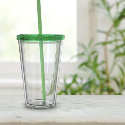 China Contemporary Wholesale Cheap Eco-Friendly Reusable Wall Cups Plastic Double 16oz Tumbler With Lid And Straw for sale