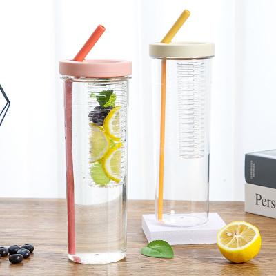 China Contemporary BPA Free Juice Tritan Fruit Infuser Bottle With Lid Straw Water Bottle For Detox for sale